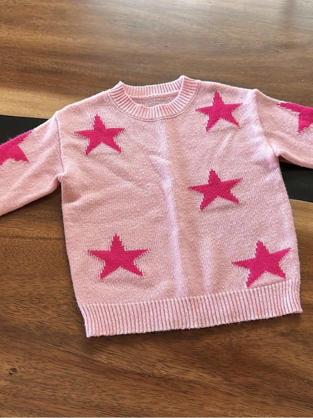 Pink Knit Sweater with Hot Pink Stars